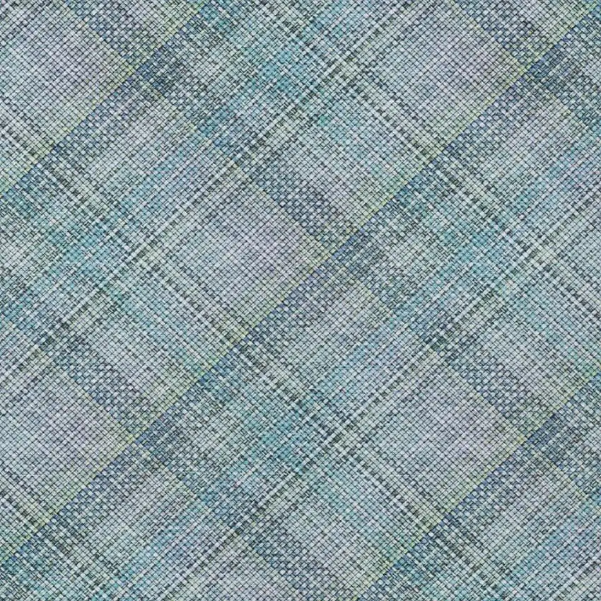 Sky Blue And Blue Plaid Washable Indoor Outdoor Area Rug Photo 8