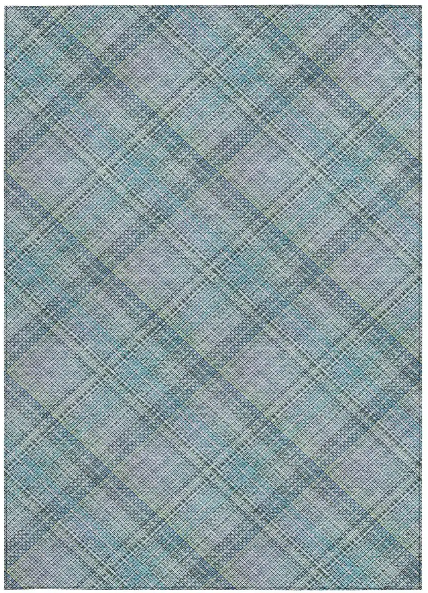 Sky Blue And Blue Plaid Washable Indoor Outdoor Area Rug Photo 2