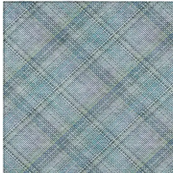 Sky Blue And Blue Plaid Washable Indoor Outdoor Area Rug Photo 1