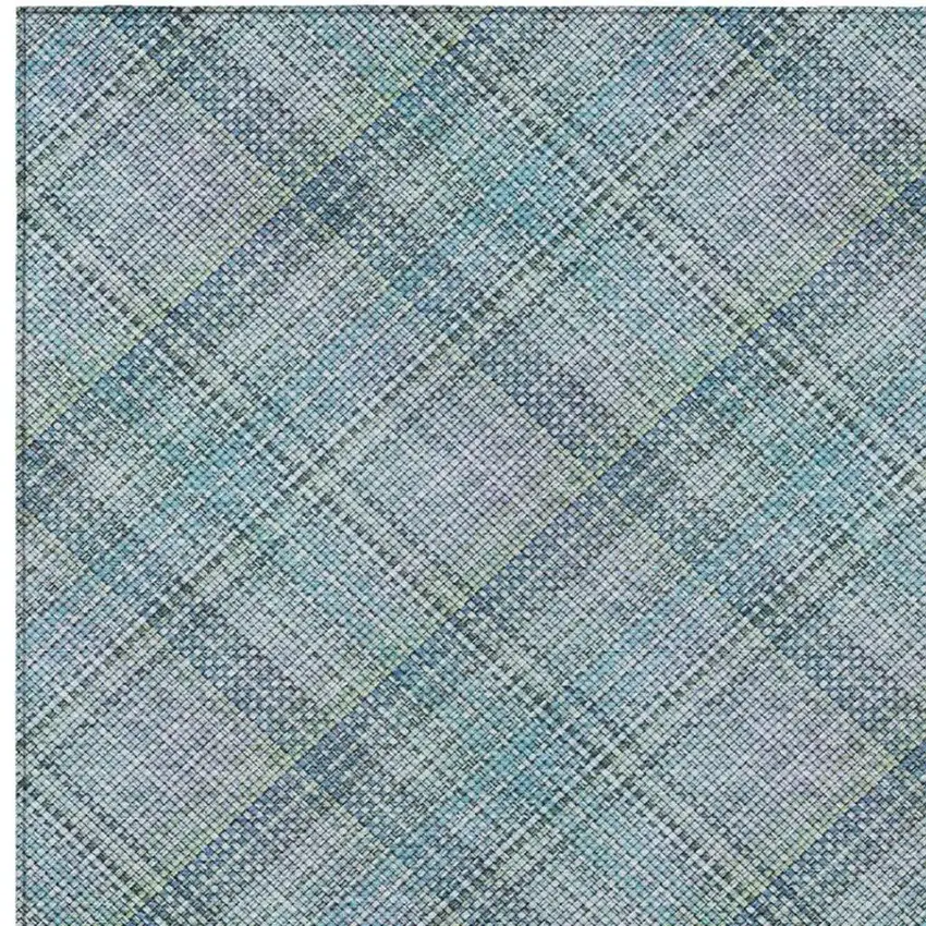 Sky Blue And Blue Plaid Washable Indoor Outdoor Area Rug Photo 1