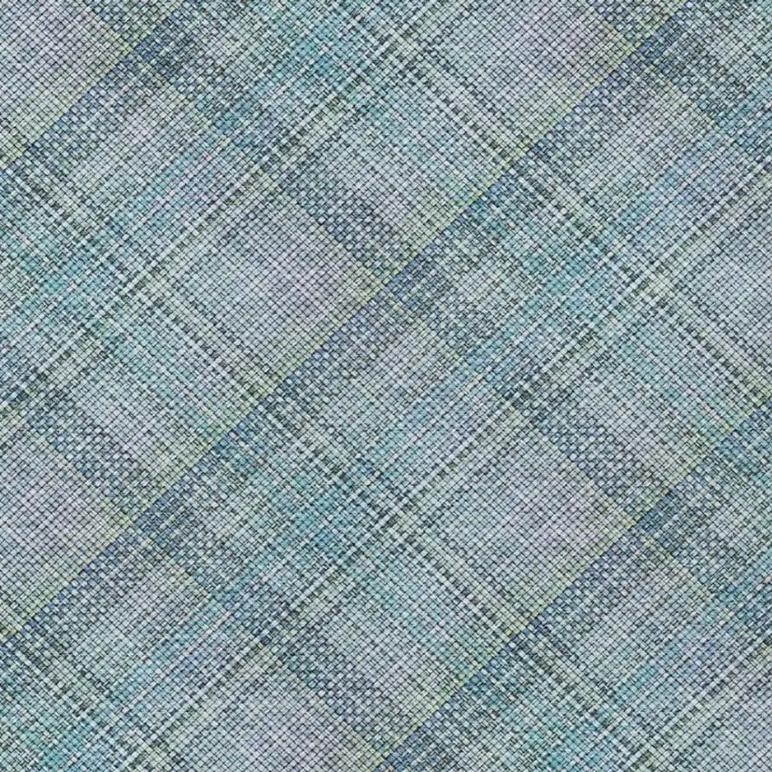 Sky Blue And Blue Plaid Washable Indoor Outdoor Area Rug Photo 6