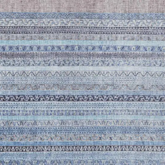 Sky Blue And Blue Striped Washable Indoor Outdoor Area Rug Photo 3