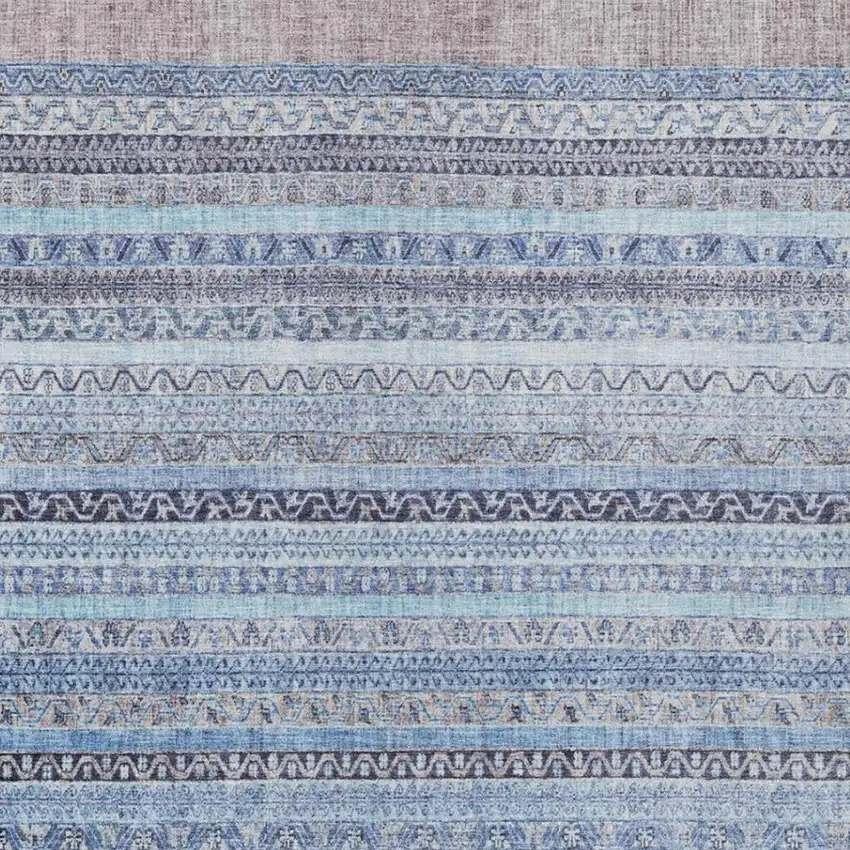 Sky Blue And Blue Striped Washable Indoor Outdoor Area Rug Photo 3