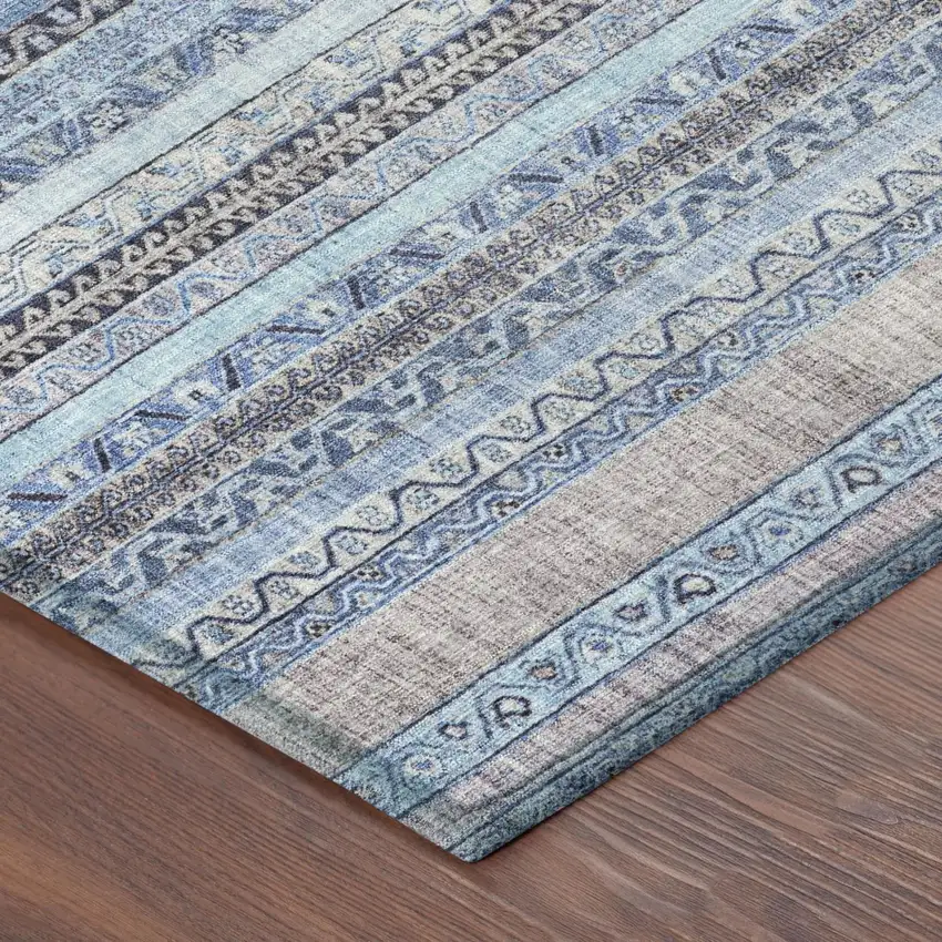 Sky Blue And Blue Striped Washable Indoor Outdoor Area Rug Photo 5
