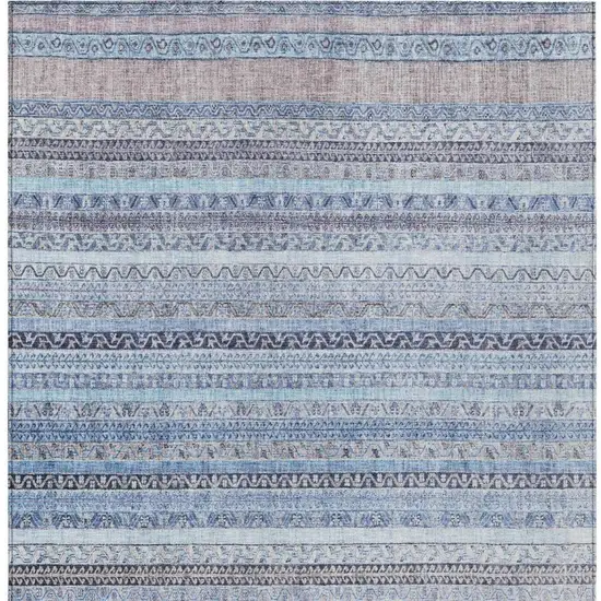 Sky Blue And Blue Striped Washable Indoor Outdoor Area Rug Photo 4