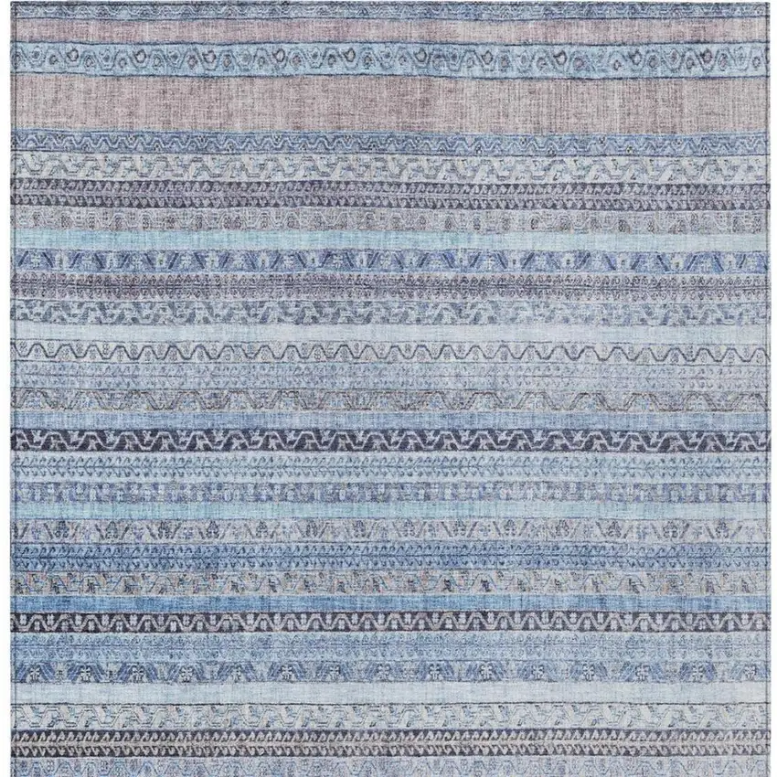 Sky Blue And Blue Striped Washable Indoor Outdoor Area Rug Photo 4