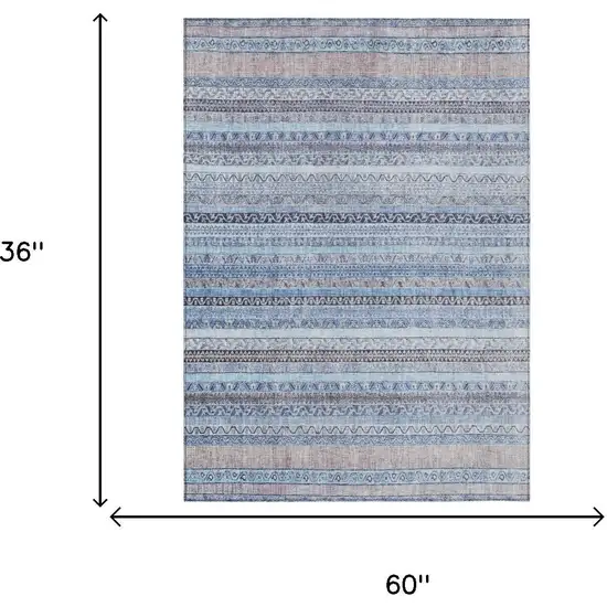 Sky Blue And Blue Striped Washable Indoor Outdoor Area Rug Photo 7