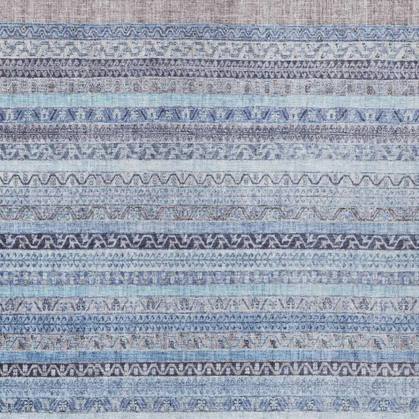 Sky Blue And Blue Striped Washable Indoor Outdoor Area Rug Photo 3
