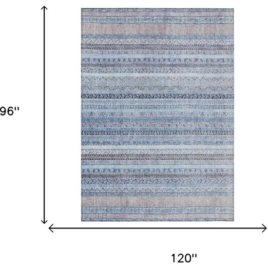 Sky Blue And Blue Striped Washable Indoor Outdoor Area Rug Photo 7