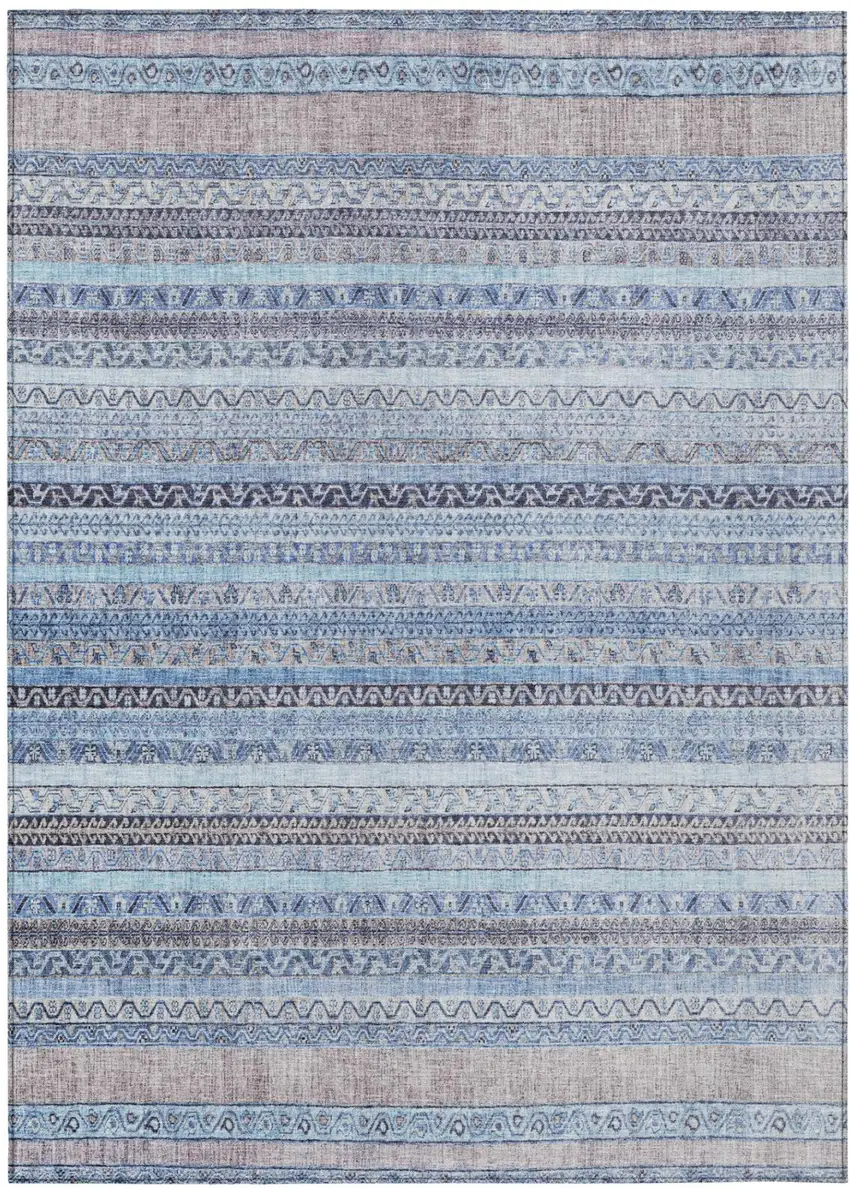 Sky Blue And Blue Striped Washable Indoor Outdoor Area Rug Photo 2