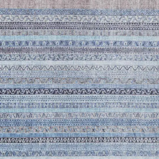Sky Blue And Blue Striped Washable Indoor Outdoor Area Rug Photo 3