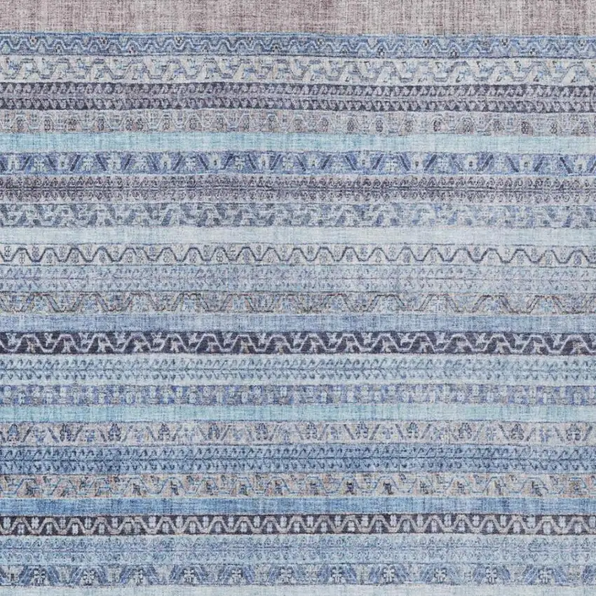 Sky Blue And Blue Striped Washable Indoor Outdoor Area Rug Photo 3