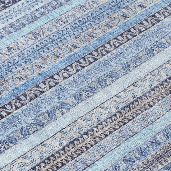 Sky Blue And Blue Striped Washable Indoor Outdoor Area Rug Photo 6