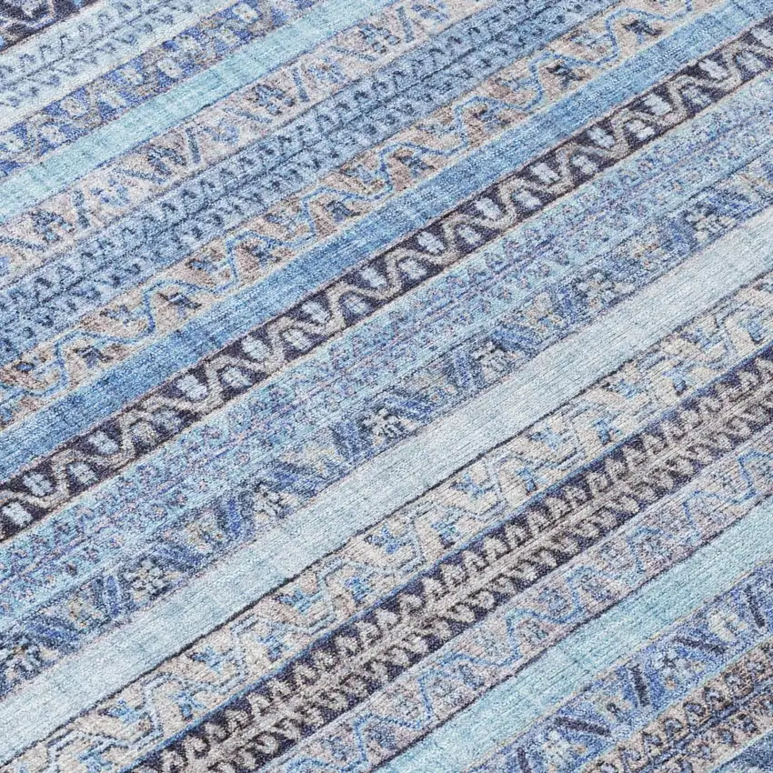 Sky Blue And Blue Striped Washable Indoor Outdoor Area Rug Photo 6