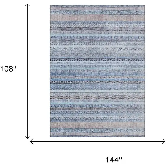 Sky Blue And Blue Striped Washable Indoor Outdoor Area Rug Photo 7