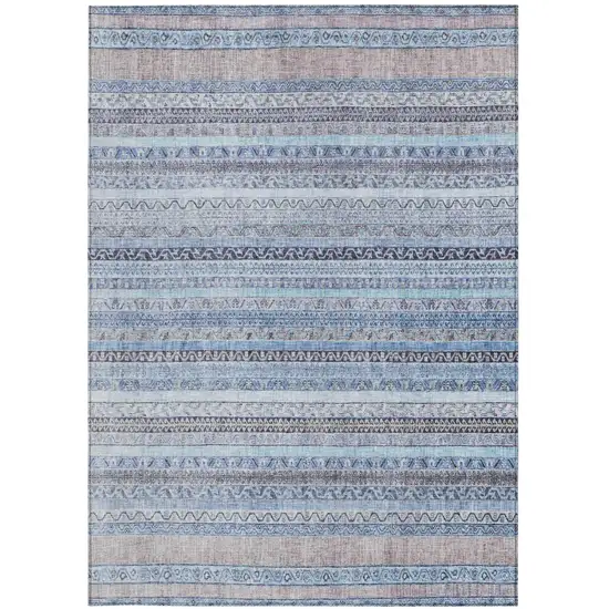 Sky Blue And Blue Striped Washable Indoor Outdoor Area Rug Photo 4