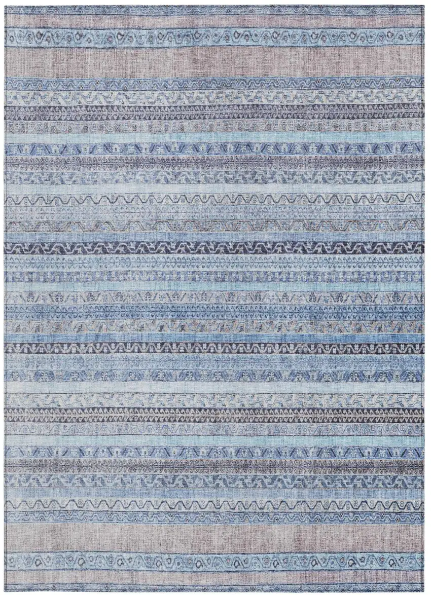 Sky Blue And Blue Striped Washable Indoor Outdoor Area Rug Photo 4