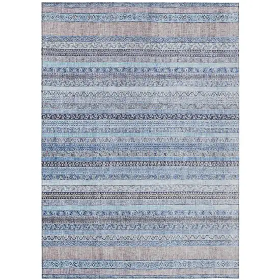 Sky Blue And Blue Striped Washable Indoor Outdoor Area Rug Photo 2