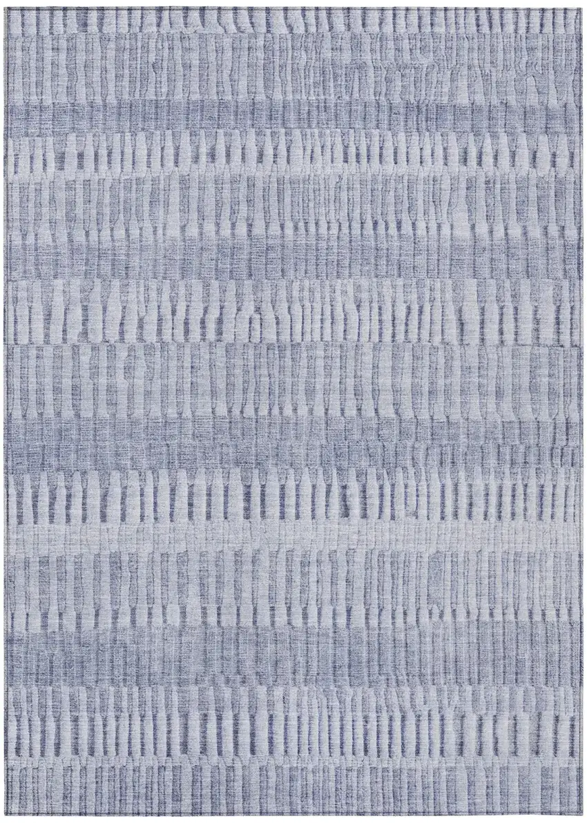 Sky Blue And Blue Striped Washable Indoor Outdoor Area Rug Photo 2