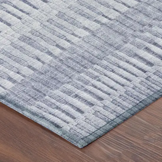 Sky Blue And Blue Striped Washable Indoor Outdoor Area Rug Photo 3