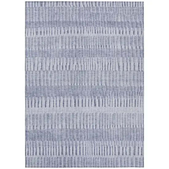 Sky Blue And Blue Striped Washable Indoor Outdoor Area Rug Photo 2