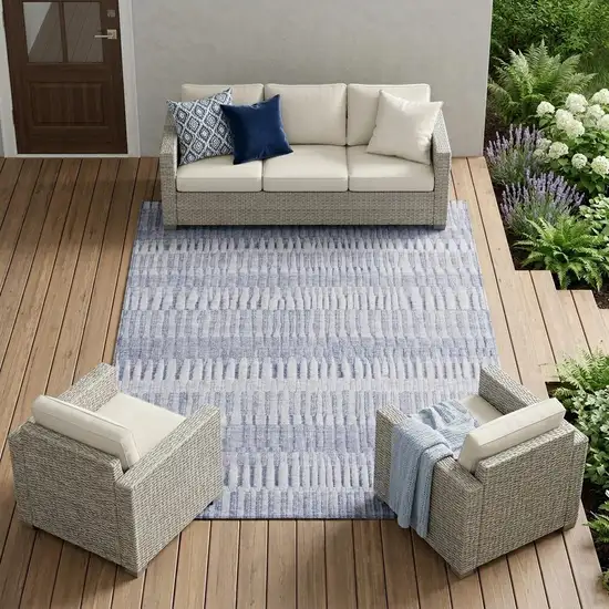 Sky Blue And Blue Striped Washable Indoor Outdoor Area Rug Photo 1