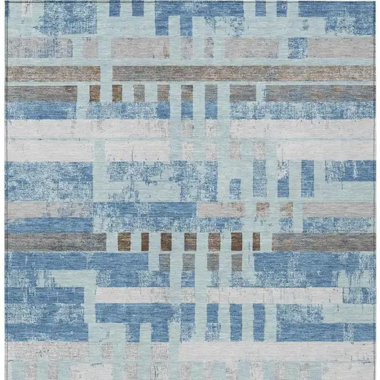 Sky Blue And Blue Striped Washable Indoor Outdoor Area Rug Photo 1