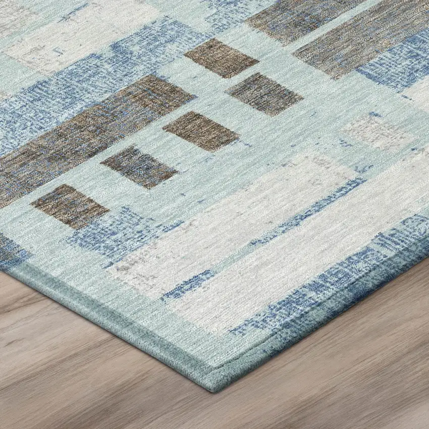 Sky Blue And Blue Striped Washable Indoor Outdoor Area Rug Photo 4