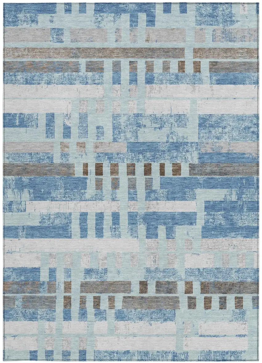 Sky Blue And Blue Striped Washable Indoor Outdoor Area Rug Photo 3