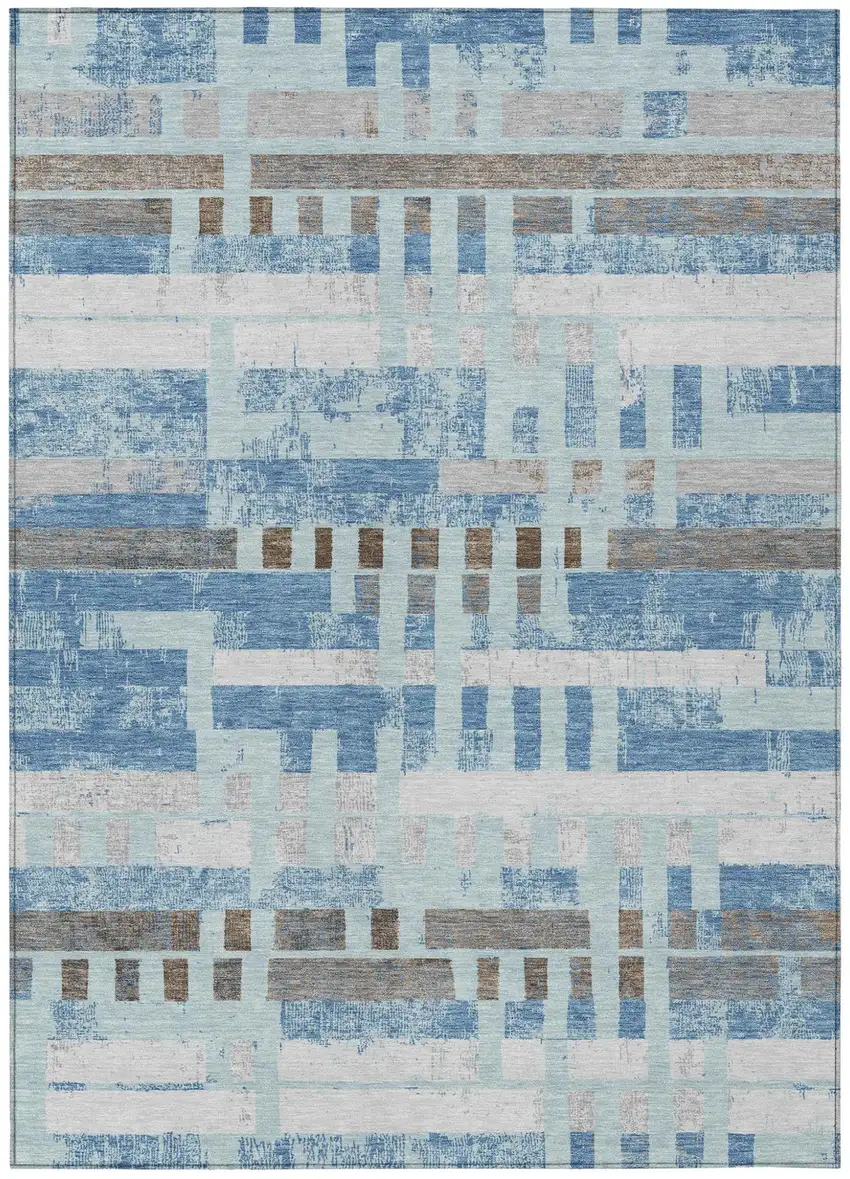 Sky Blue And Blue Striped Washable Indoor Outdoor Area Rug Photo 2