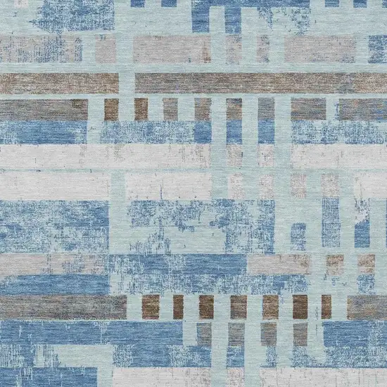 Sky Blue And Blue Striped Washable Indoor Outdoor Area Rug Photo 2