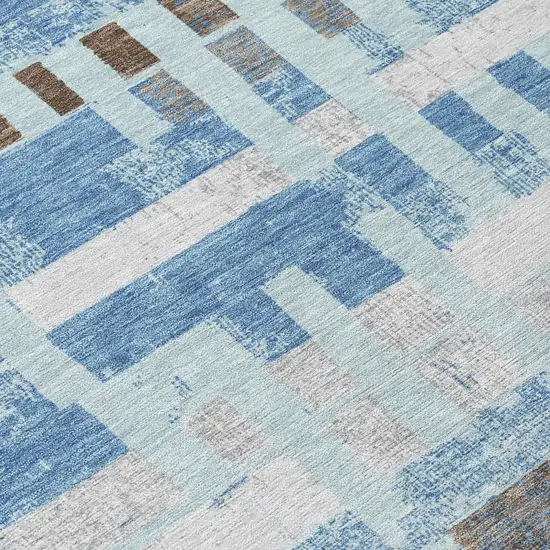Sky Blue And Blue Striped Washable Indoor Outdoor Area Rug Photo 5