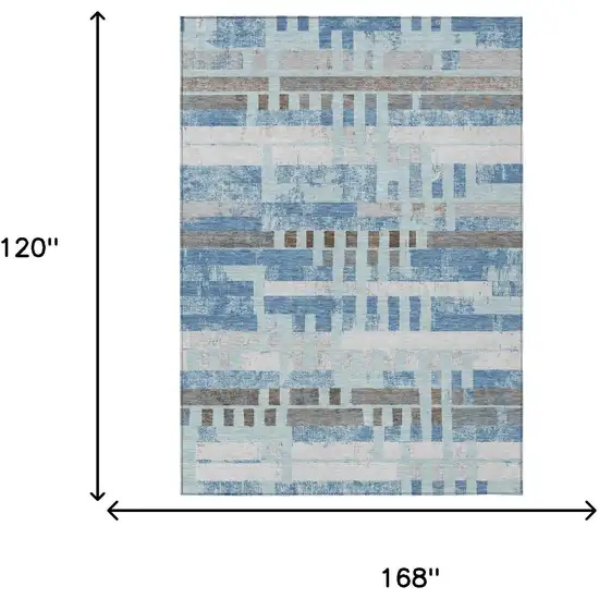 Sky Blue And Blue Striped Washable Indoor Outdoor Area Rug Photo 6