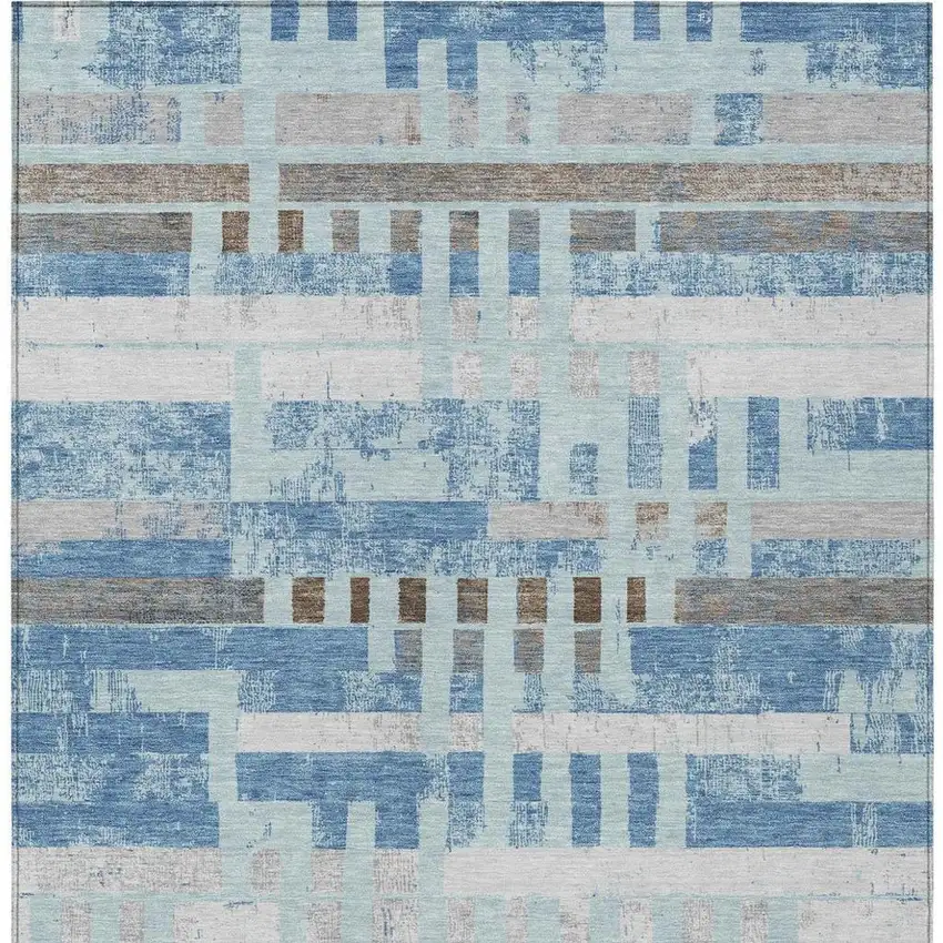 Sky Blue And Blue Striped Washable Indoor Outdoor Area Rug Photo 1