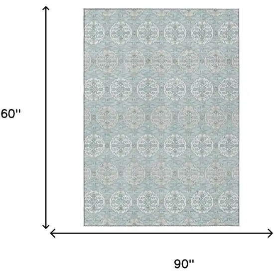 Sky Blue And Blue Striped Washable Indoor Outdoor Area Rug Photo 6