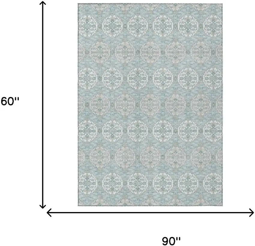 Sky Blue And Blue Striped Washable Indoor Outdoor Area Rug Photo 6