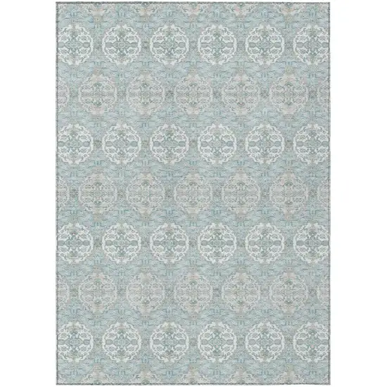 Sky Blue And Blue Striped Washable Indoor Outdoor Area Rug Photo 1