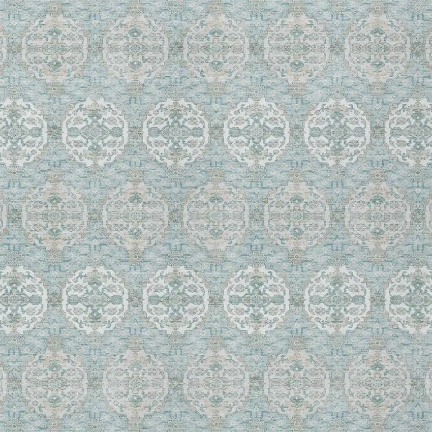 Sky Blue And Blue Striped Washable Indoor Outdoor Area Rug Photo 3
