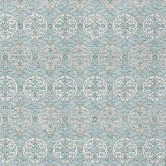 Sky Blue And Blue Striped Washable Indoor Outdoor Area Rug Photo 2