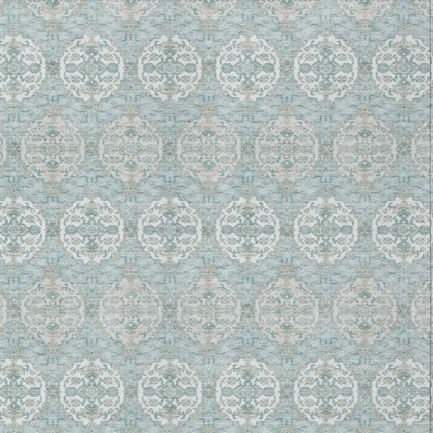 Sky Blue And Blue Striped Washable Indoor Outdoor Area Rug Photo 2