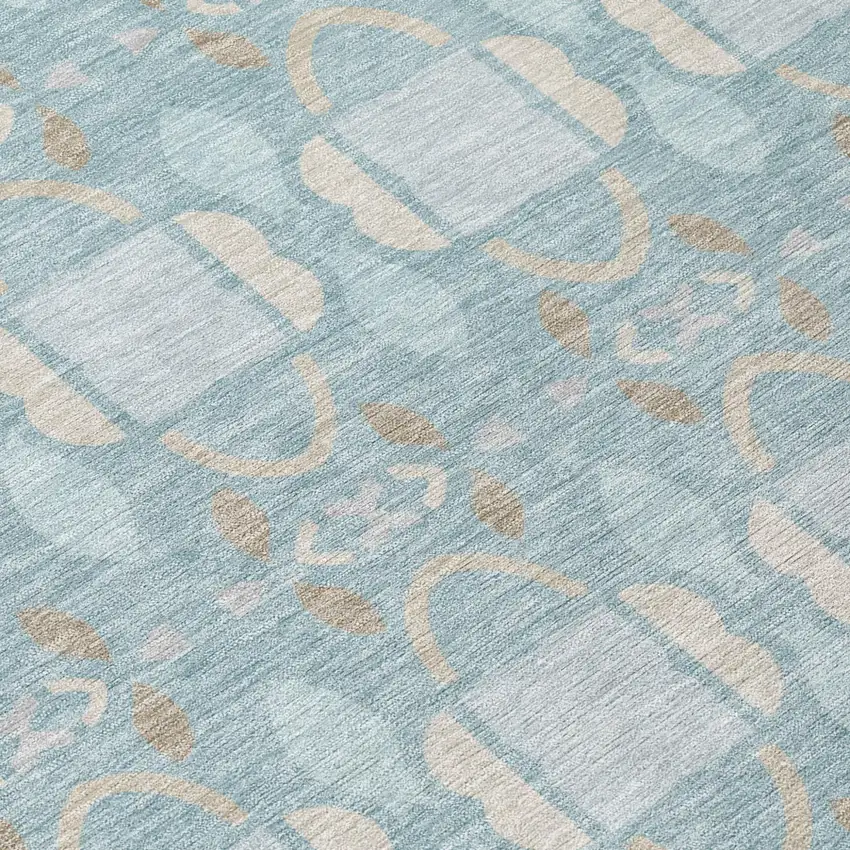 Sky Blue And Blue Striped Washable Indoor Outdoor Area Rug Photo 5
