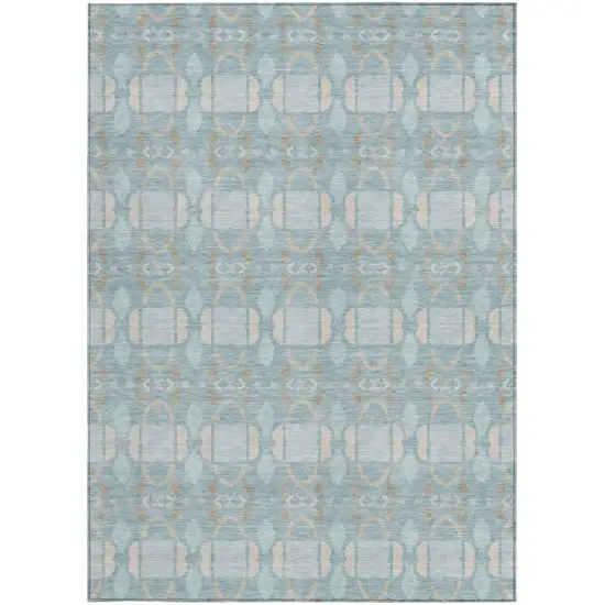 Sky Blue And Blue Striped Washable Indoor Outdoor Area Rug Photo 3
