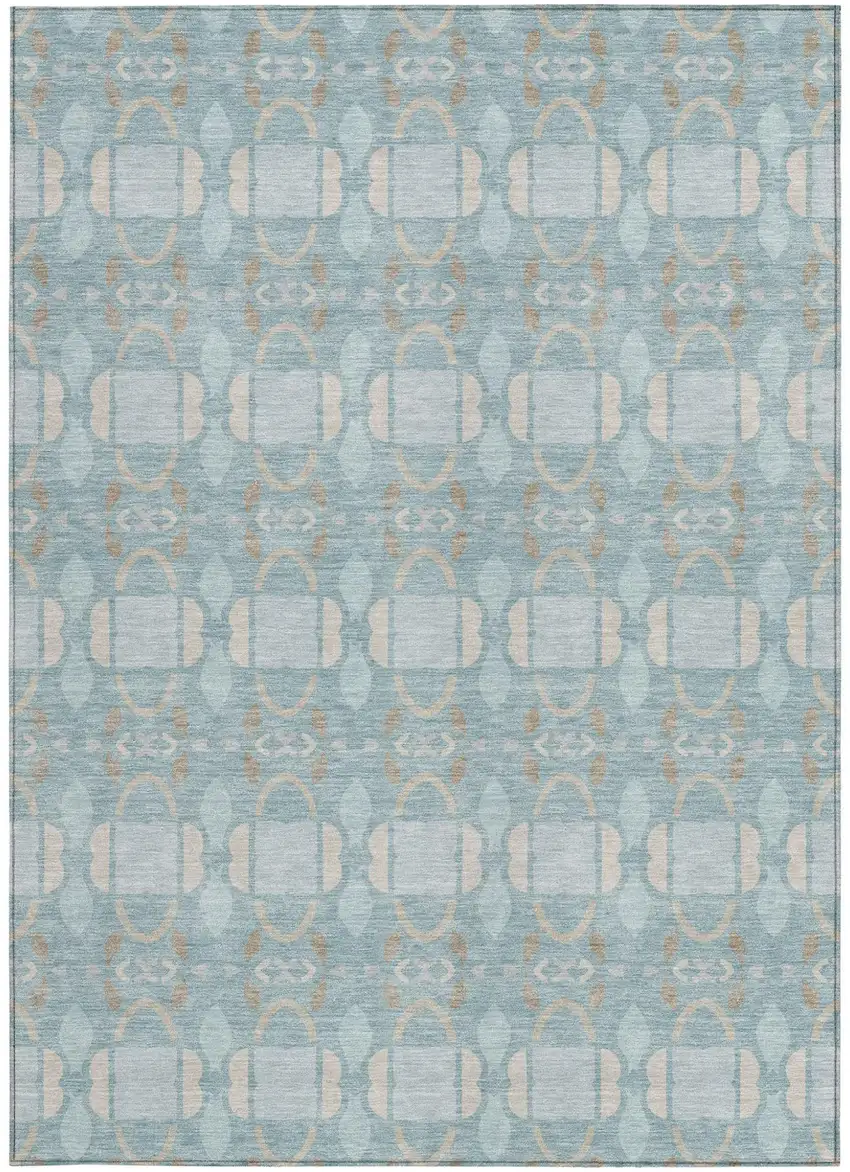 Sky Blue And Blue Striped Washable Indoor Outdoor Area Rug Photo 3