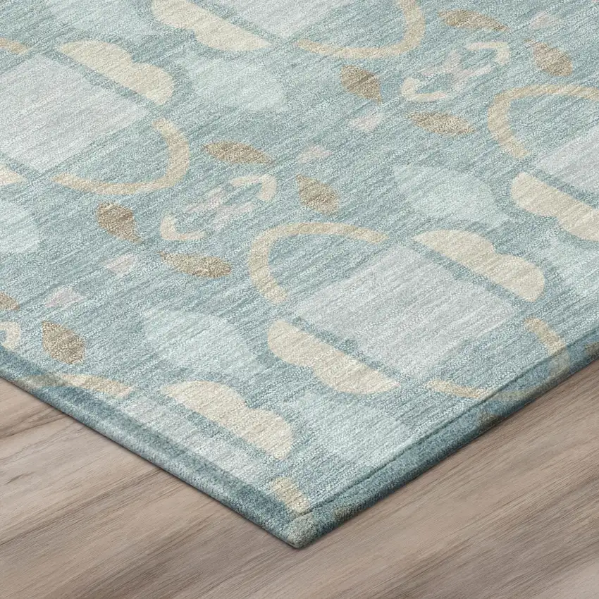 Sky Blue And Blue Striped Washable Indoor Outdoor Area Rug Photo 4