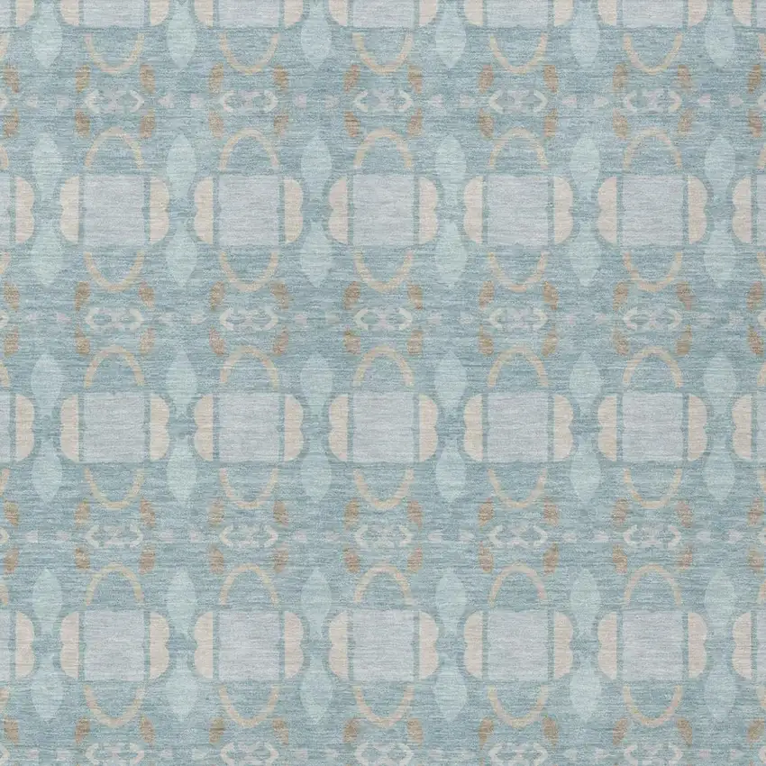 Sky Blue And Blue Striped Washable Indoor Outdoor Area Rug Photo 1