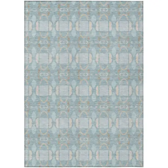 Sky Blue And Blue Striped Washable Indoor Outdoor Area Rug Photo 1
