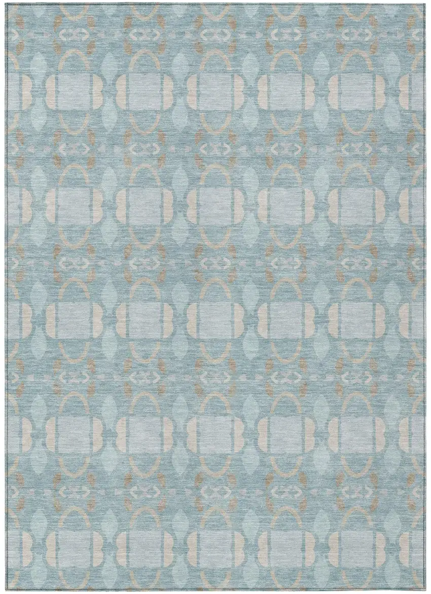 Sky Blue And Blue Striped Washable Indoor Outdoor Area Rug Photo 1