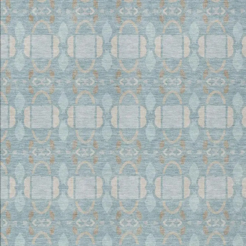 Sky Blue And Blue Striped Washable Indoor Outdoor Area Rug Photo 2