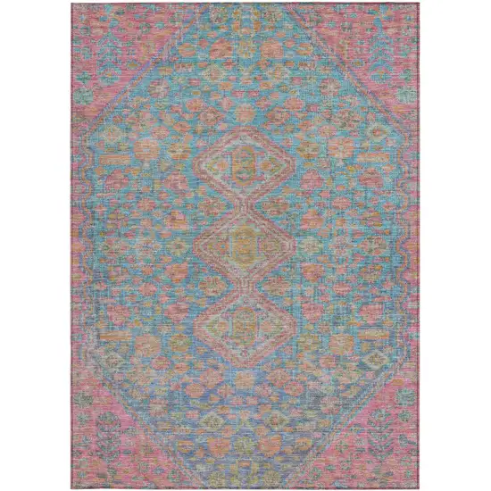 Sky Blue And Blush Aztec Washable Indoor Outdoor Area Rug Photo 3