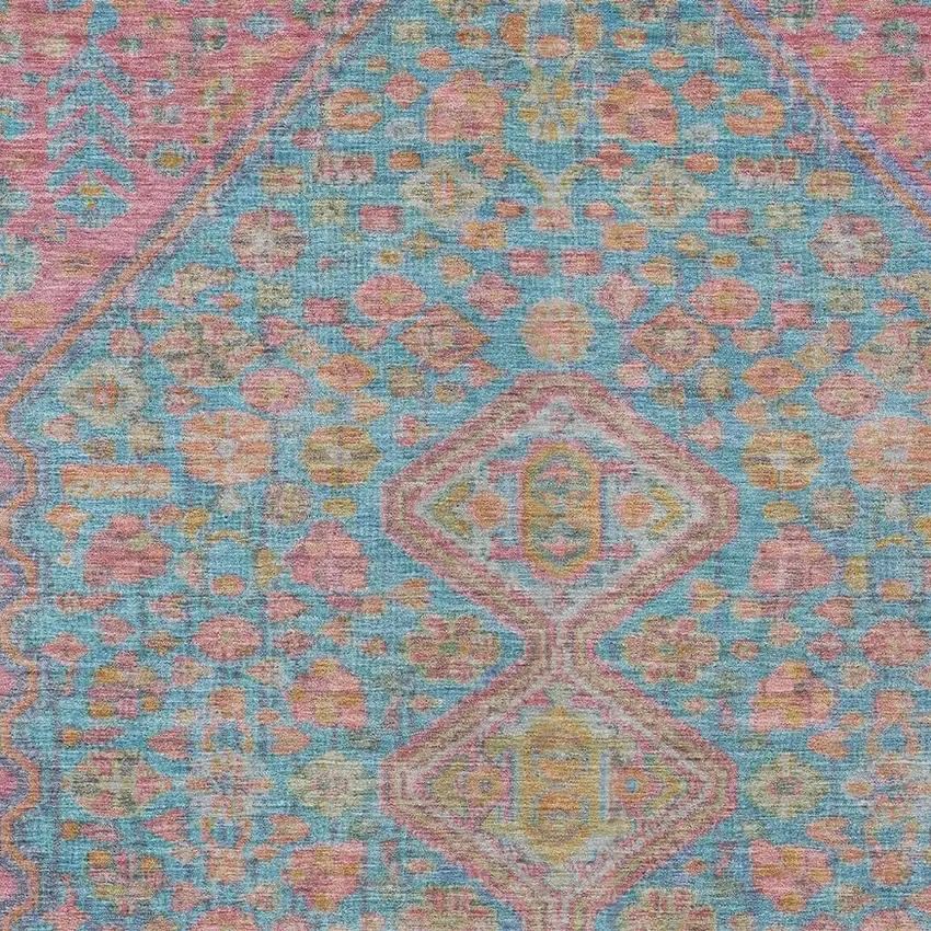 Sky Blue And Blush Aztec Washable Indoor Outdoor Area Rug Photo 4